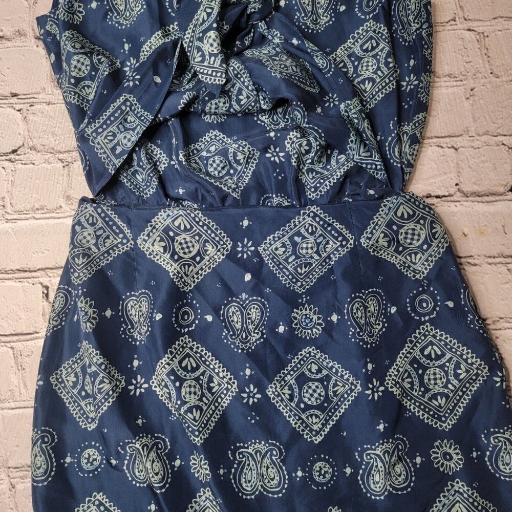 Evan Picone 100% Silk Blue Geometric Print Cutout Middle Collared Dress Size 10 - Picture 7 of 15